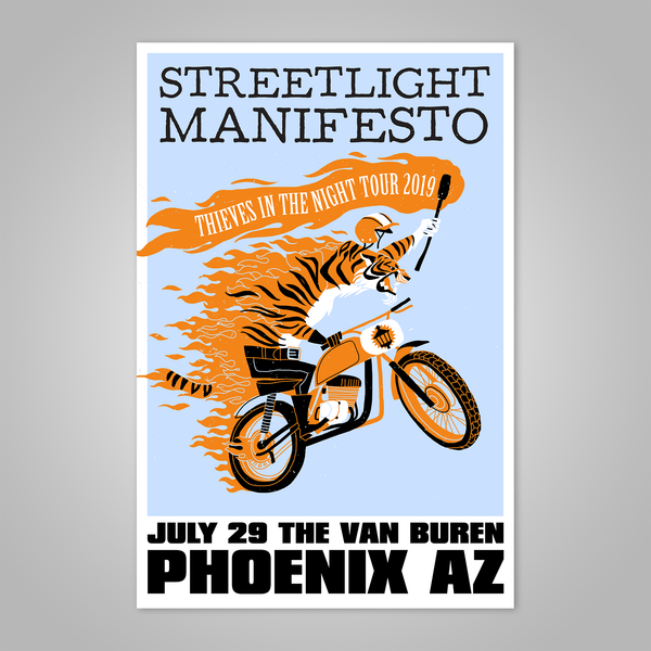 Streetlight Manifesto "Thieves in the Night Tour 2019 PHOENIX" Dirt Bike Tiger Screen Print Poster