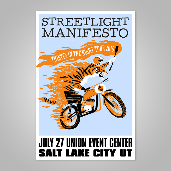 Streetlight Manifesto "Thieves in the Night Tour 2019 SALT LAKE CITY" Dirt Bike Tiger Screen Print Poster