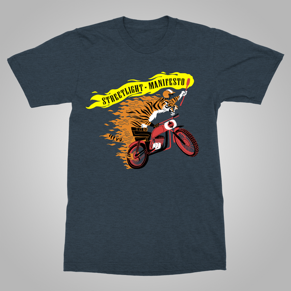 Streetlight Manifesto "Dirt Bike Tiger" T-Shirt (Heather Navy) *Size Small & Med Only*